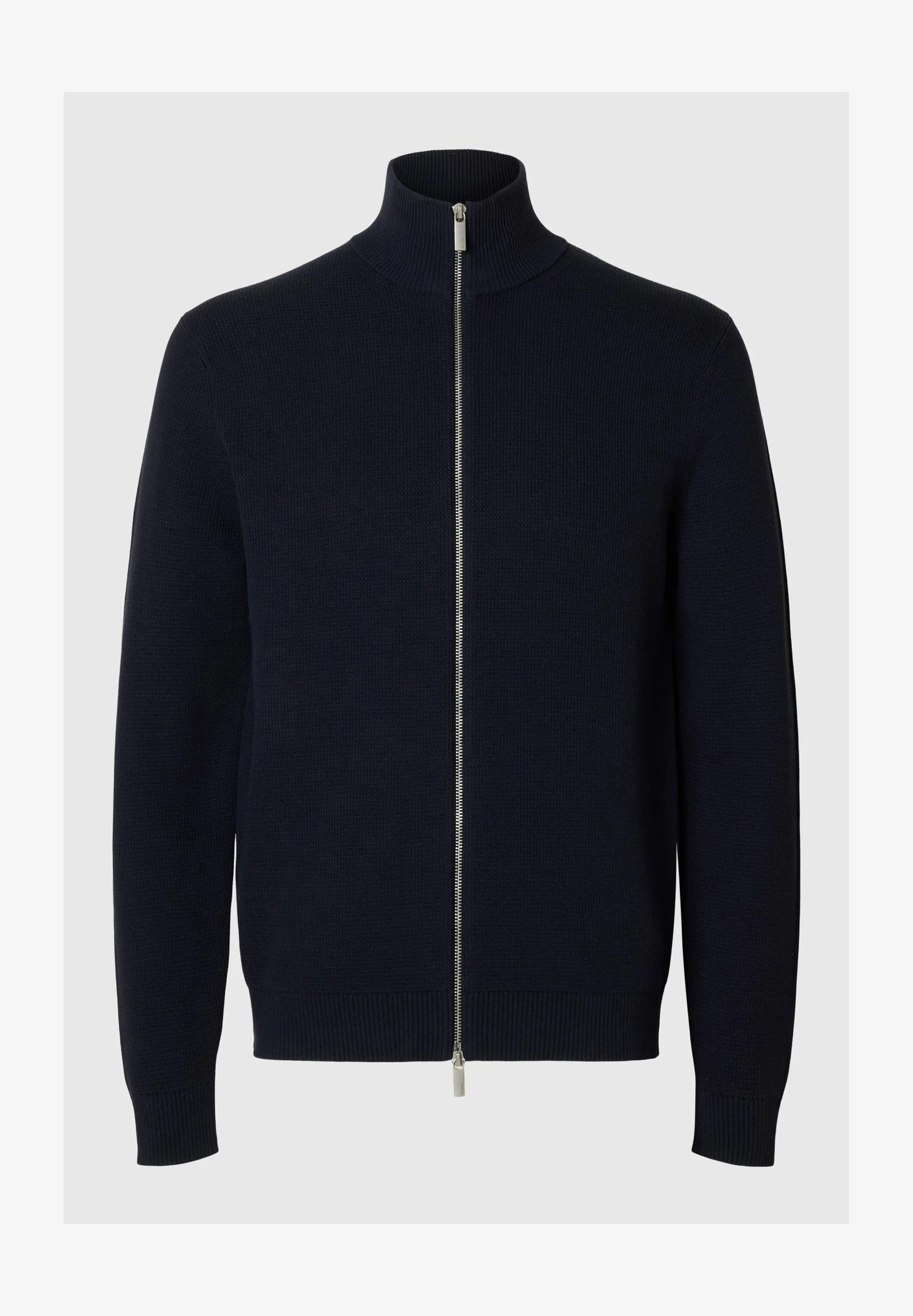Cardigan Comfort com Gola Alta e Zíper - Azul Marinho