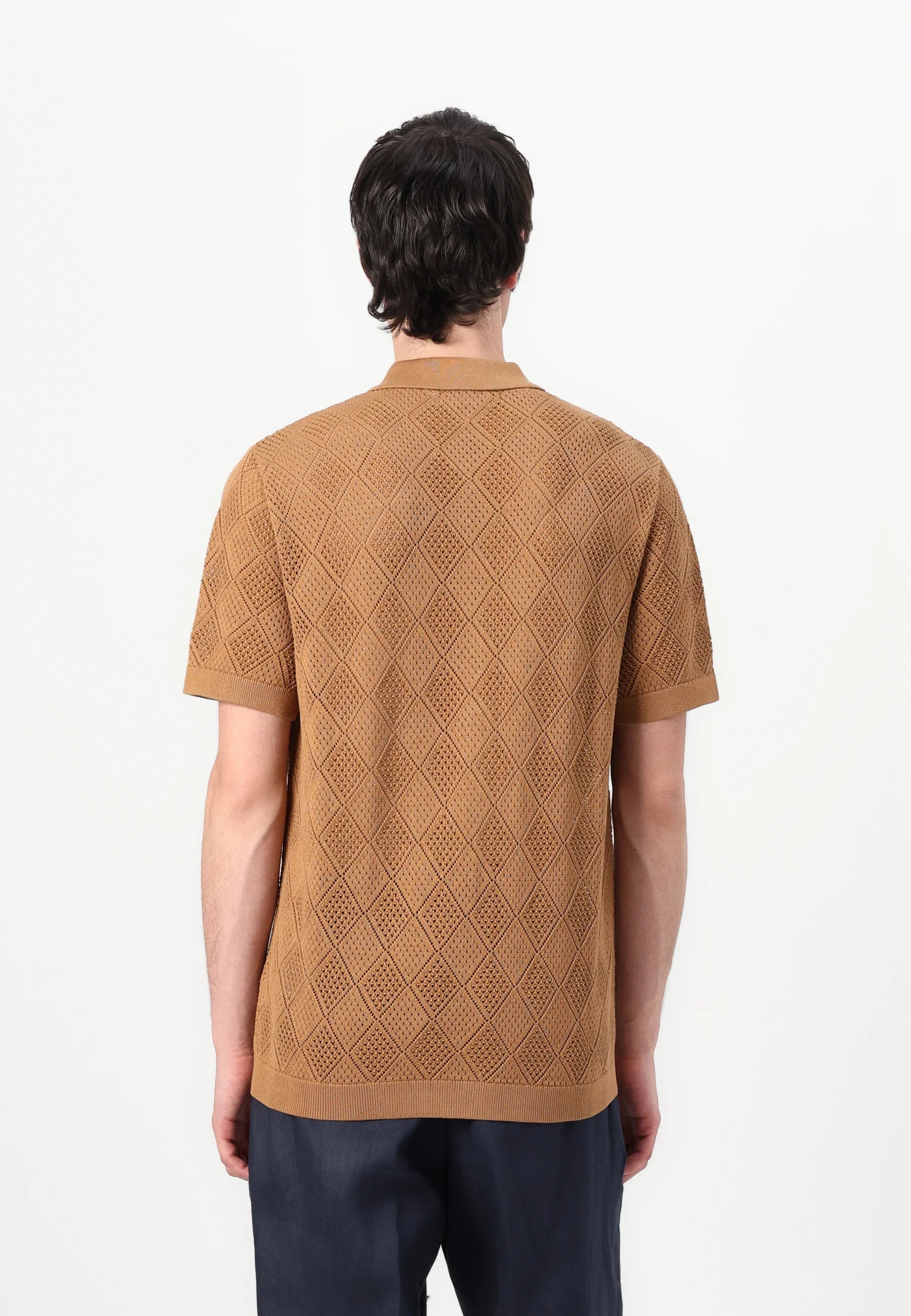 Camisa Gola Polo com Textura em Tricô - Marrom