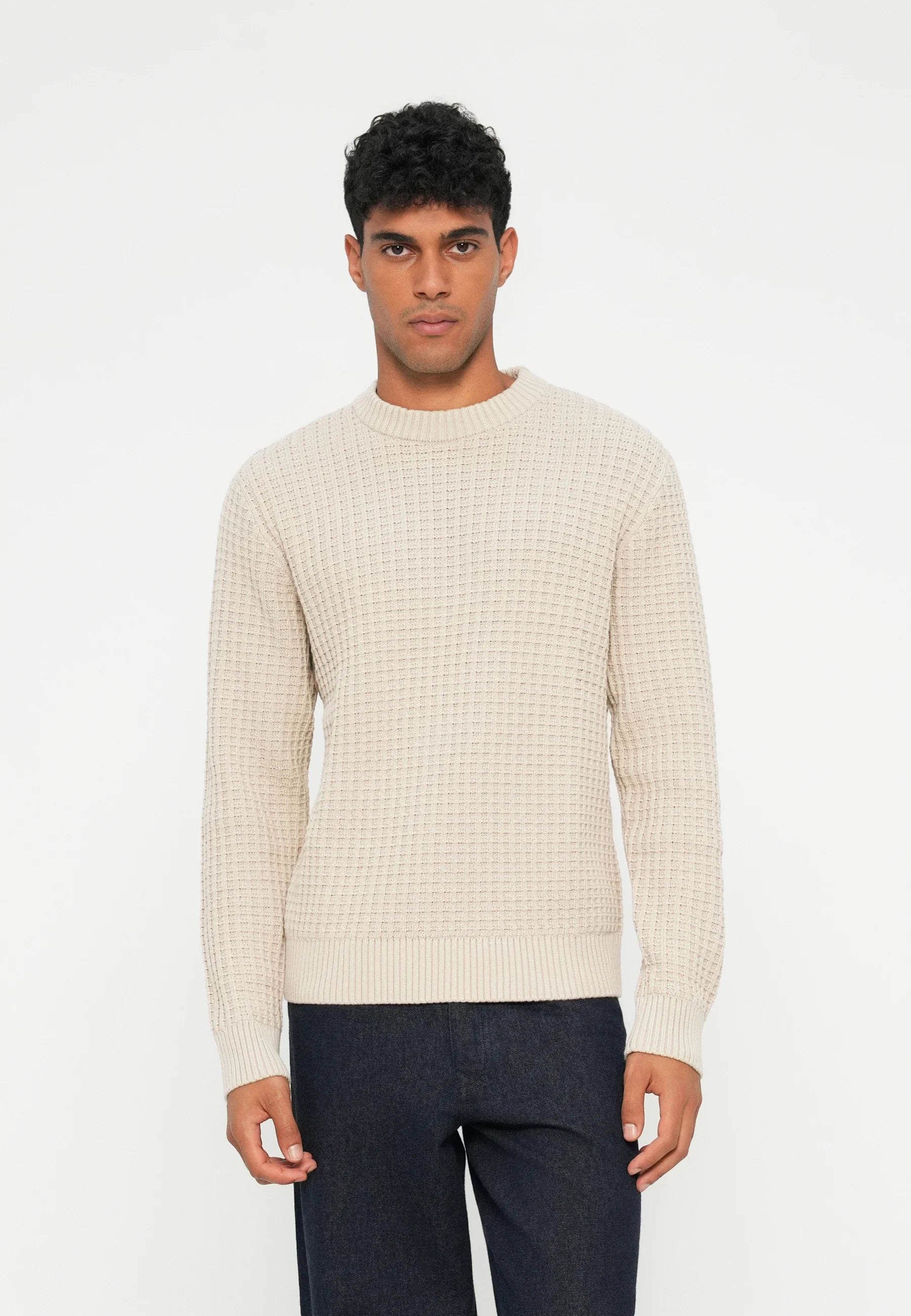 Suéter Masculino Gola Redonda Texturizado - Off white