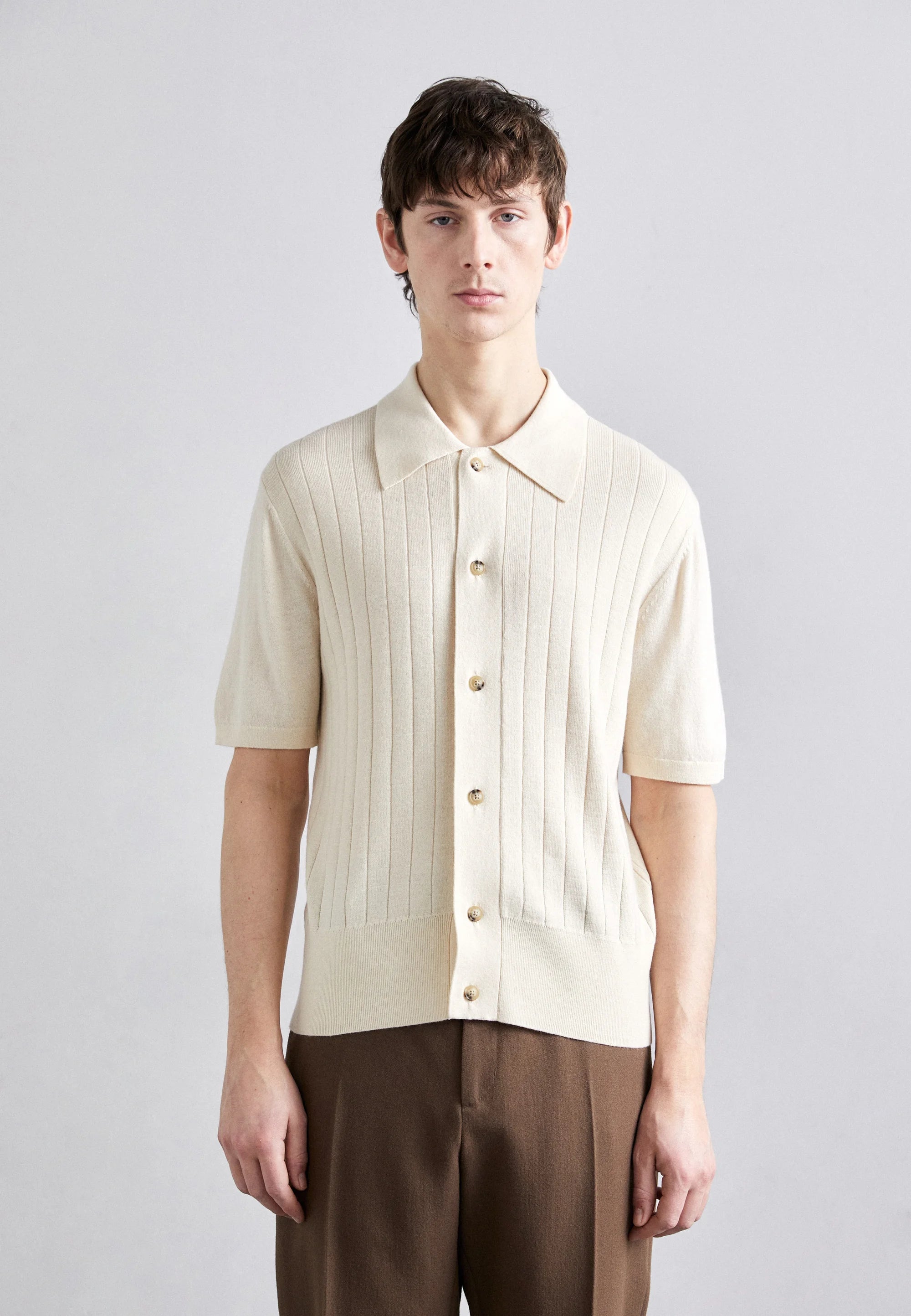 Camisa Polo em Algodão Canelada - Off White