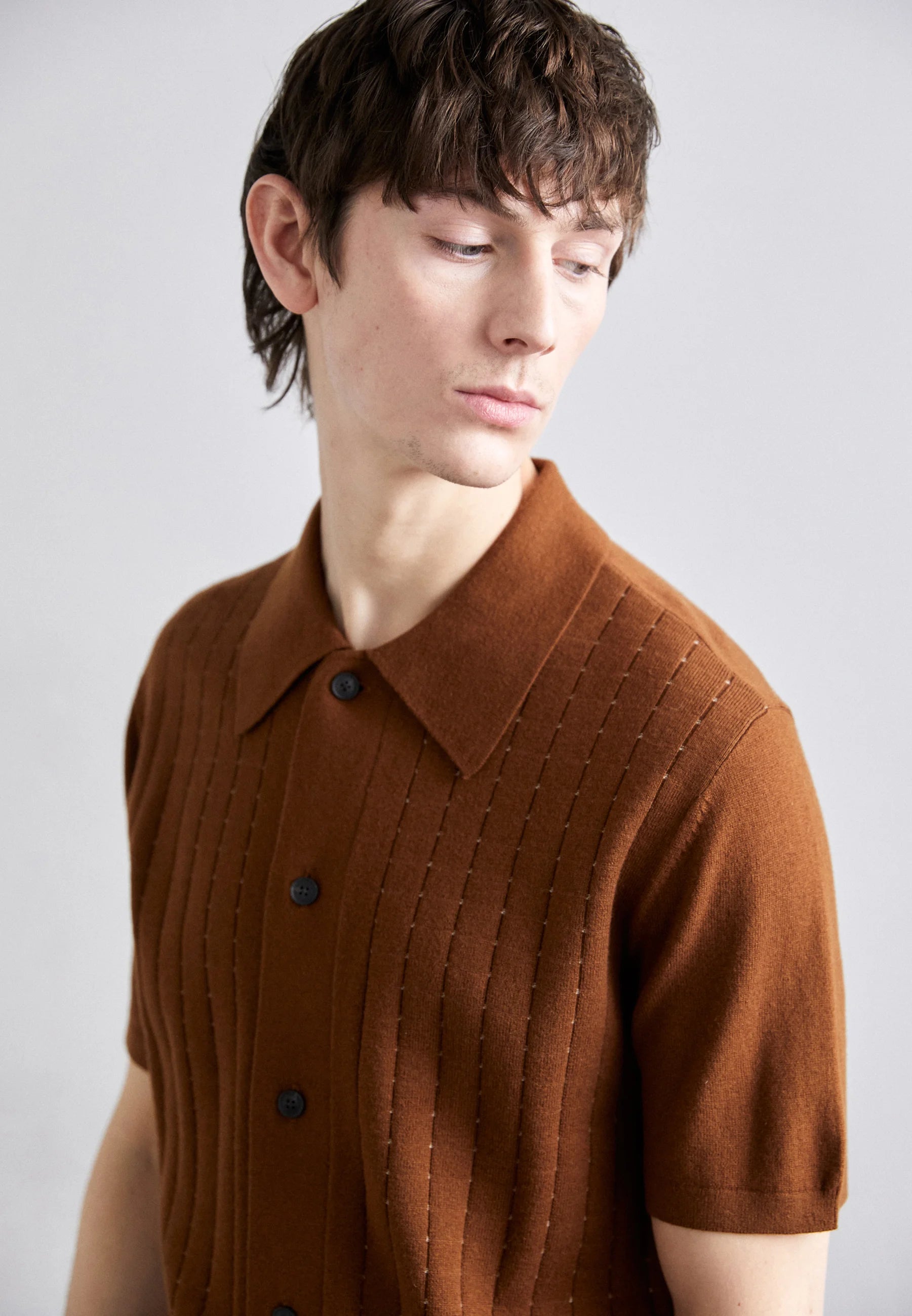 Camisa Polo em Algodão Canelada - Marrom