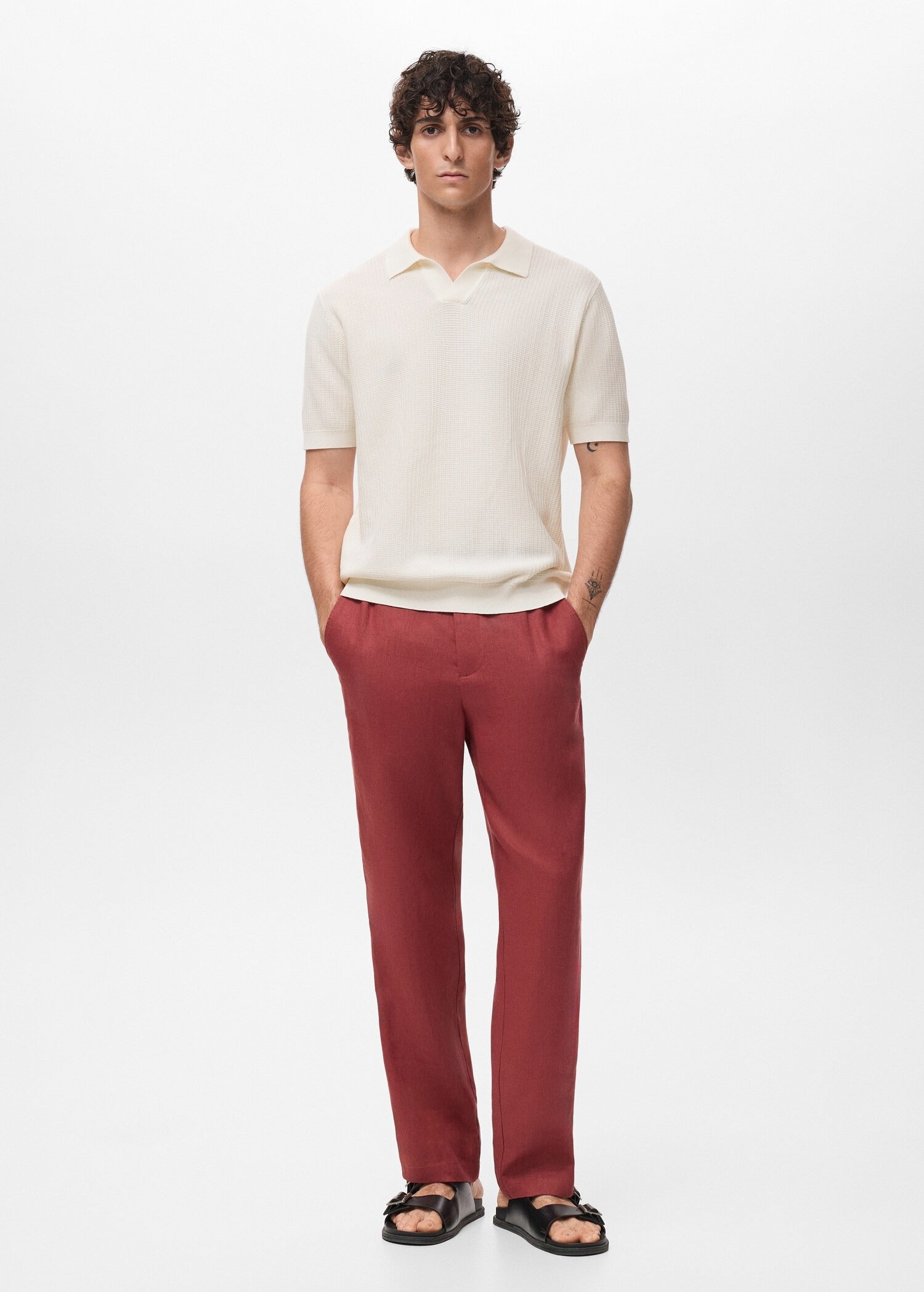 Camisa Polo em Tricô Texturizado - Branco