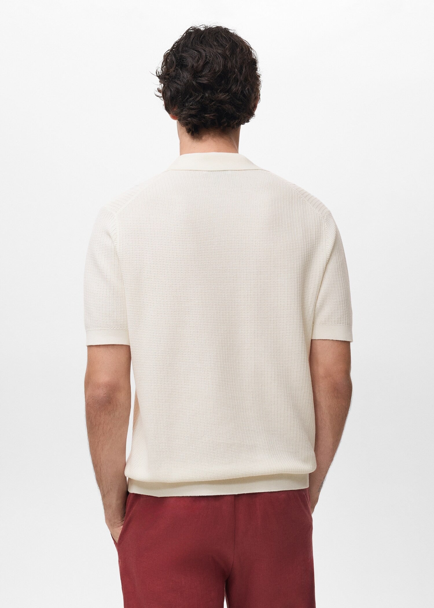 Camisa Polo em Tricô Texturizado - Branco