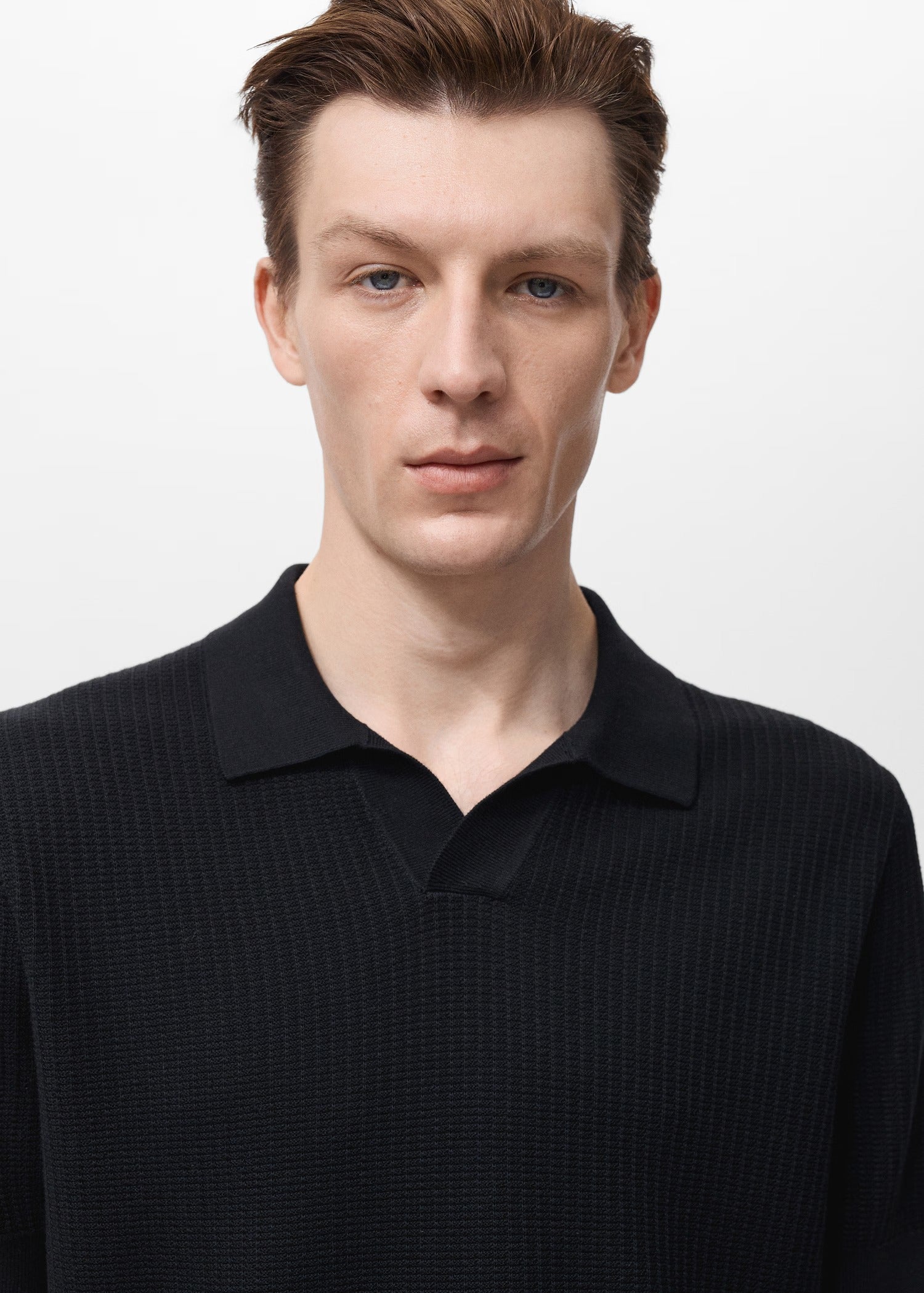 Camisa Polo em Tricô Texturizado - Preto