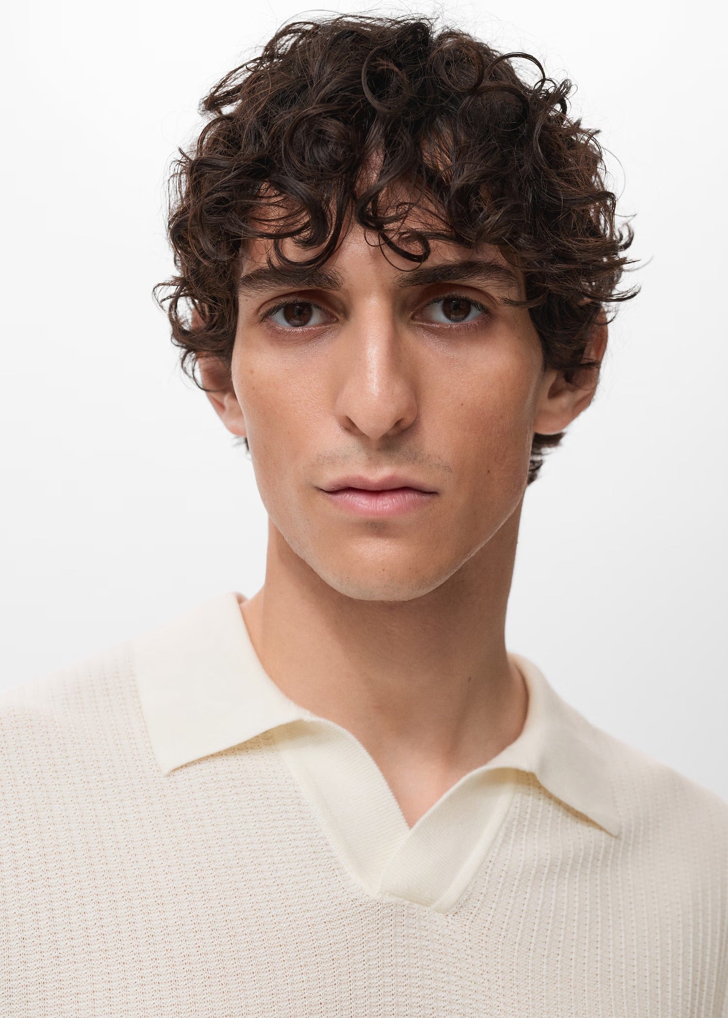 Camisa Polo em Tricô Texturizado - Branco