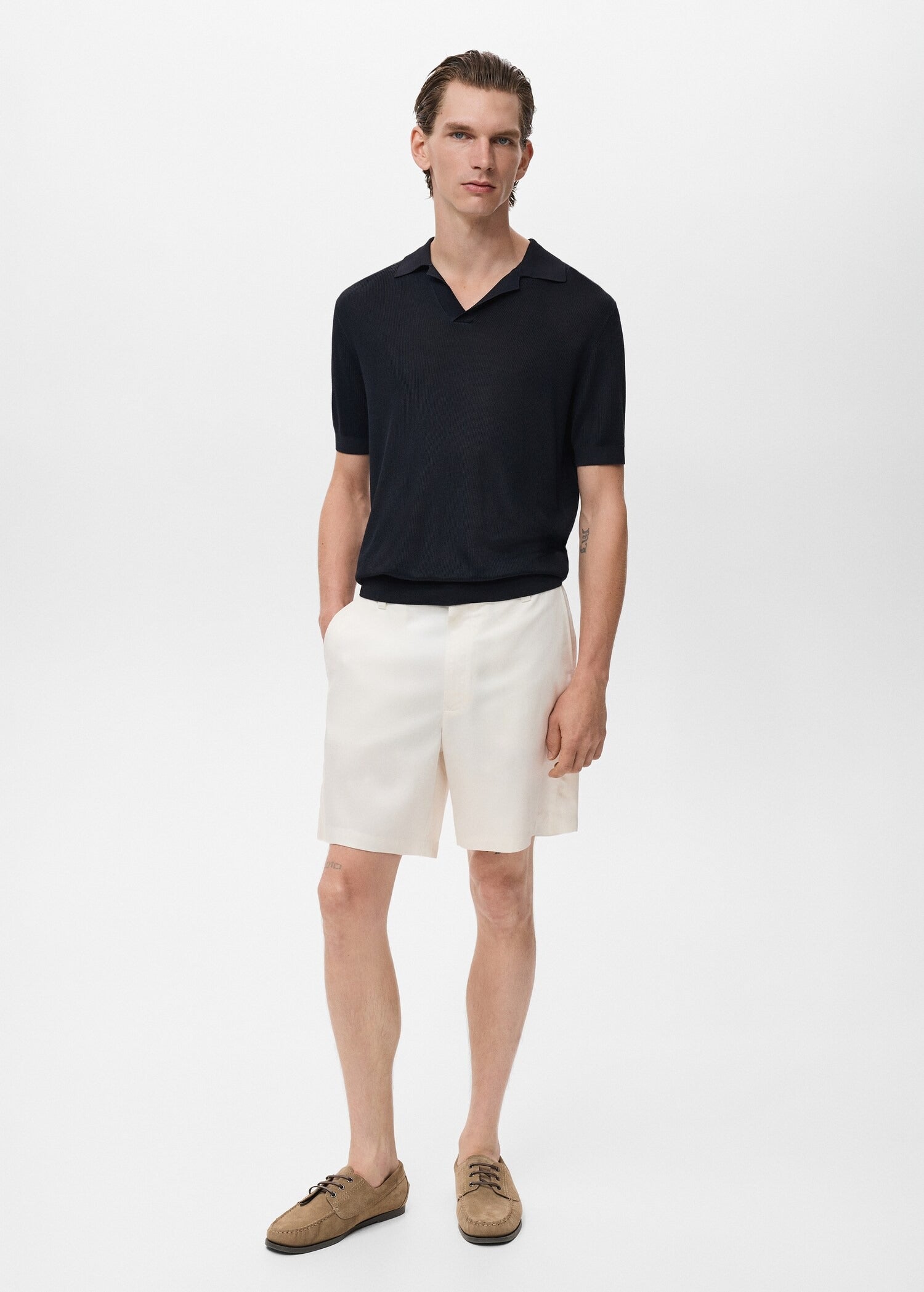 Camisa Polo em Tricô Texturizado - Azul marinho