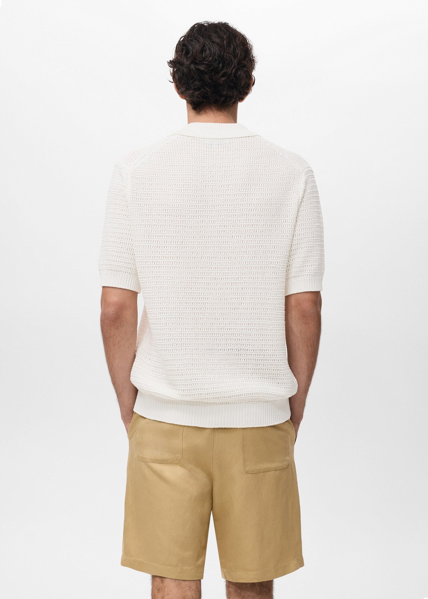 Camisa Polo em Crochê Malha Vazada - Branco
