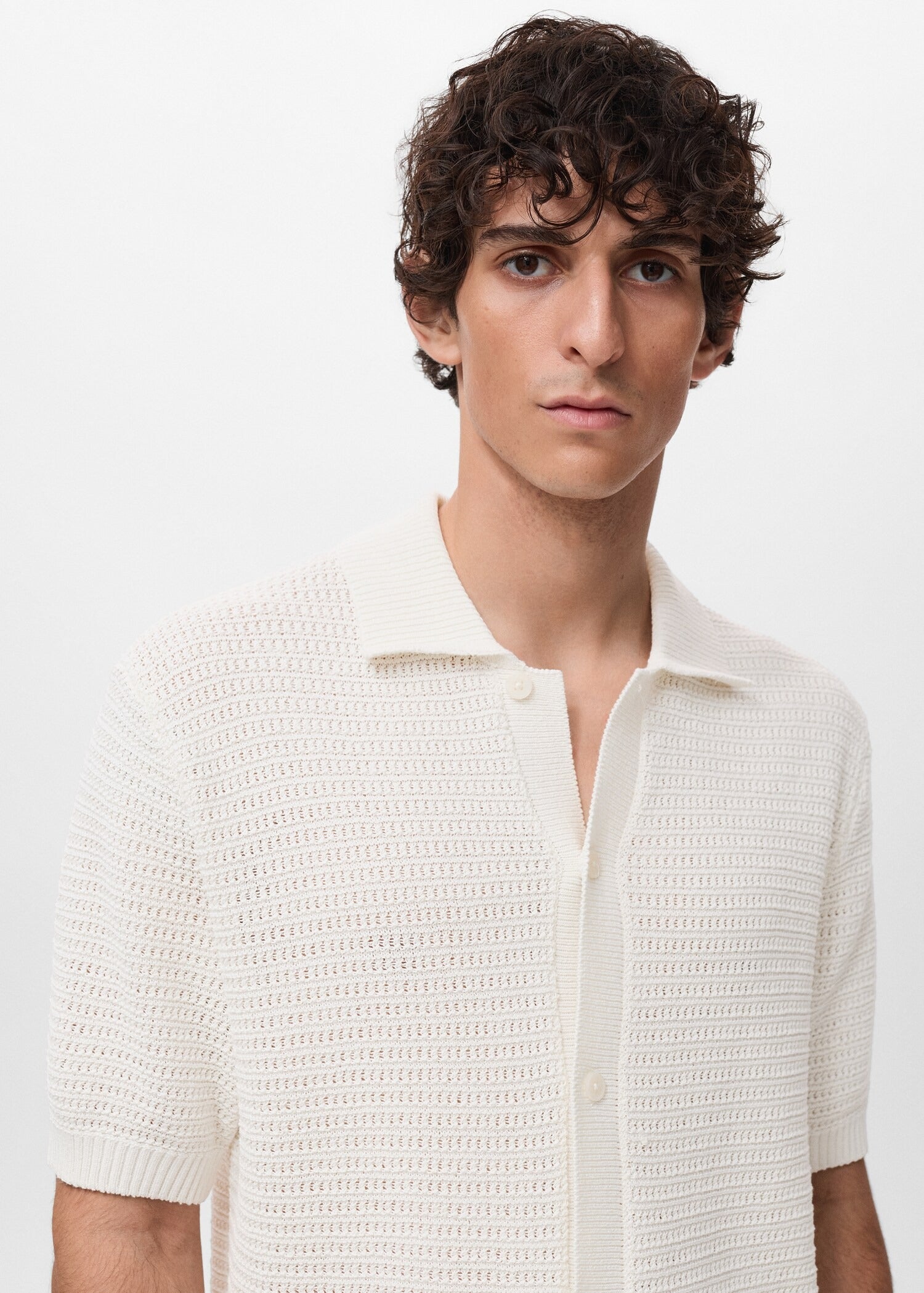 Camisa Polo em Crochê Malha Vazada - Branco