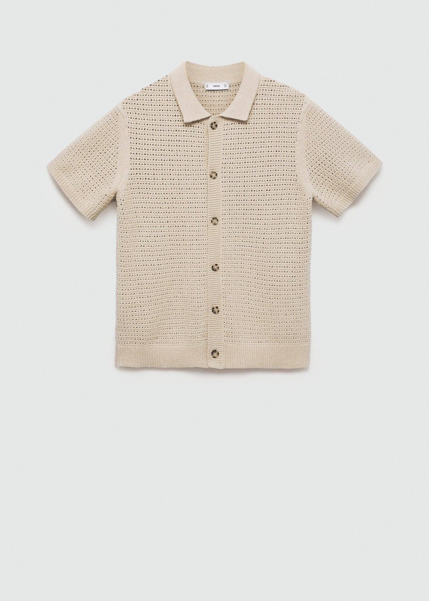 Camisa Polo em Crochê Malha Vazada - Bege