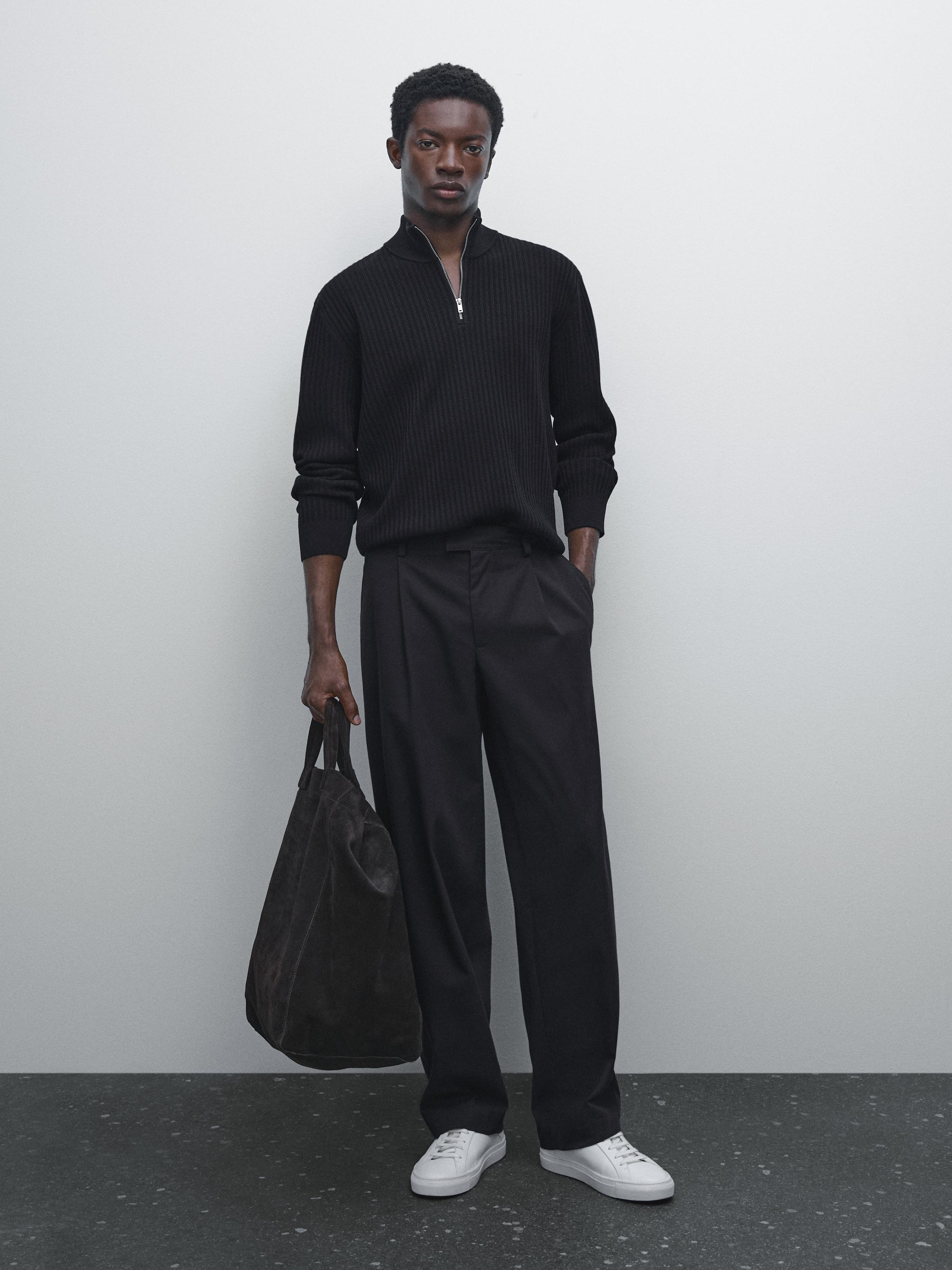 Suéter de Malha com Gola Mock - Preto