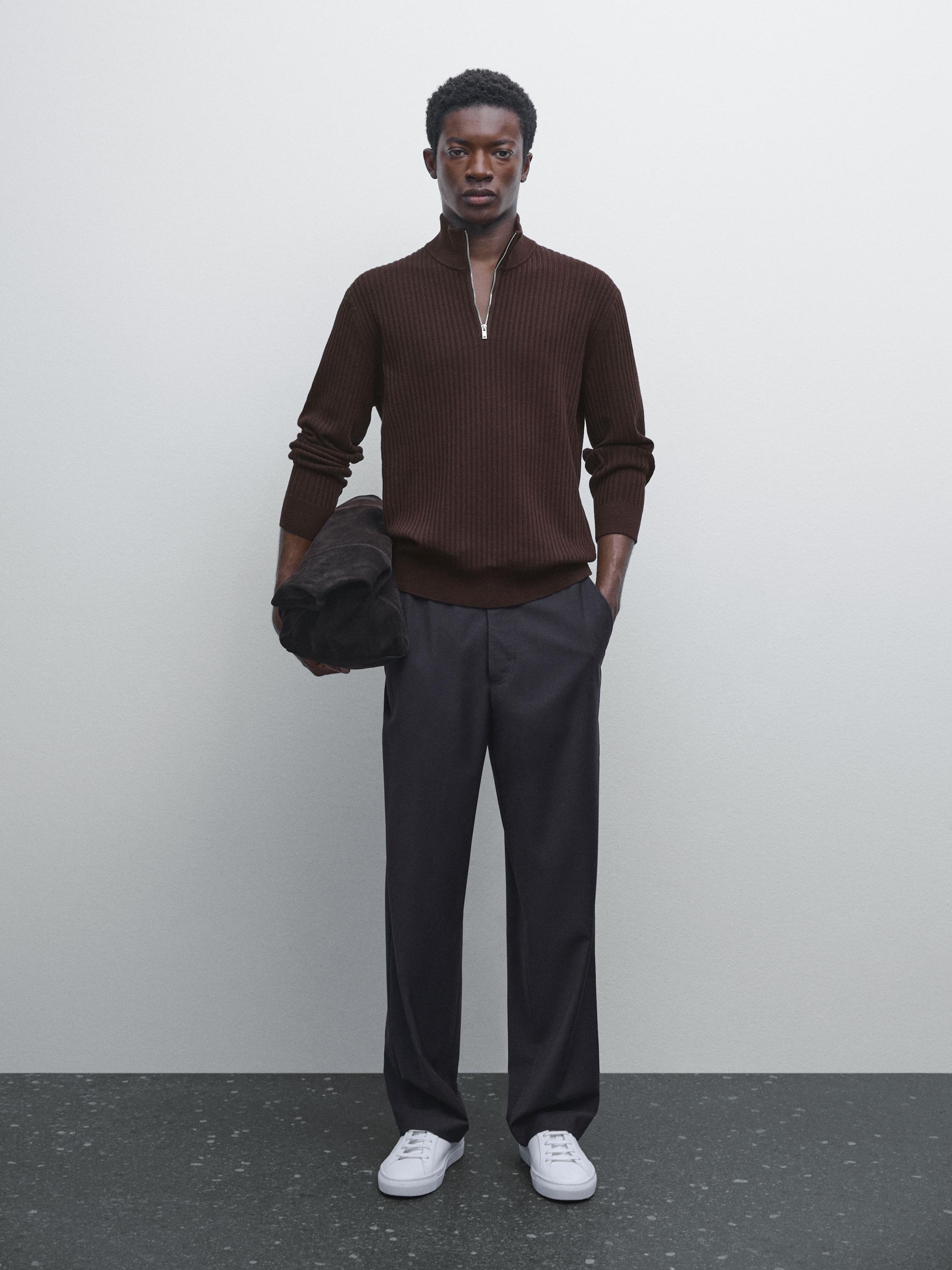 Suéter de Malha com Gola Mock - Marrom