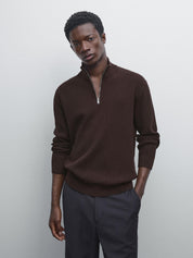 Suéter de Malha com Gola Mock - Marrom