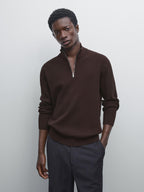 Suéter de Malha com Gola Mock - Marrom