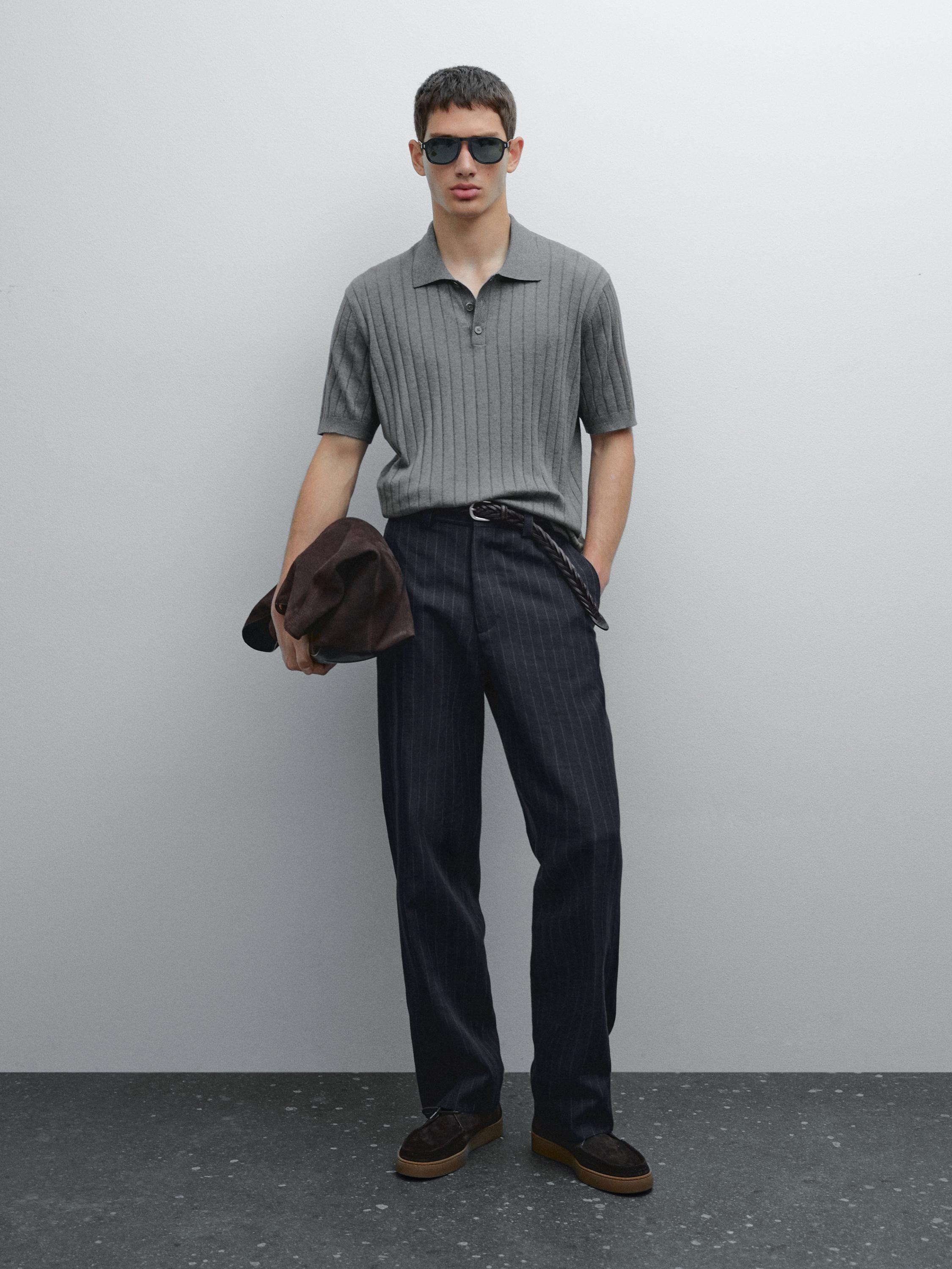 Camisa Gola Polo Canelada Blend - Cinza