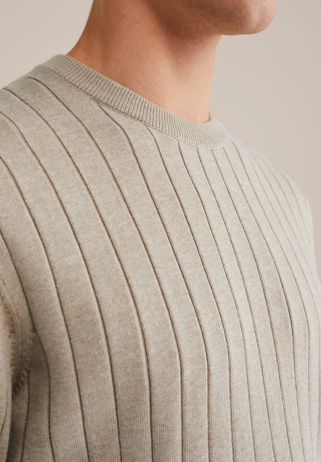 Camiseta Listrada em Algodão Texturizado - Bege