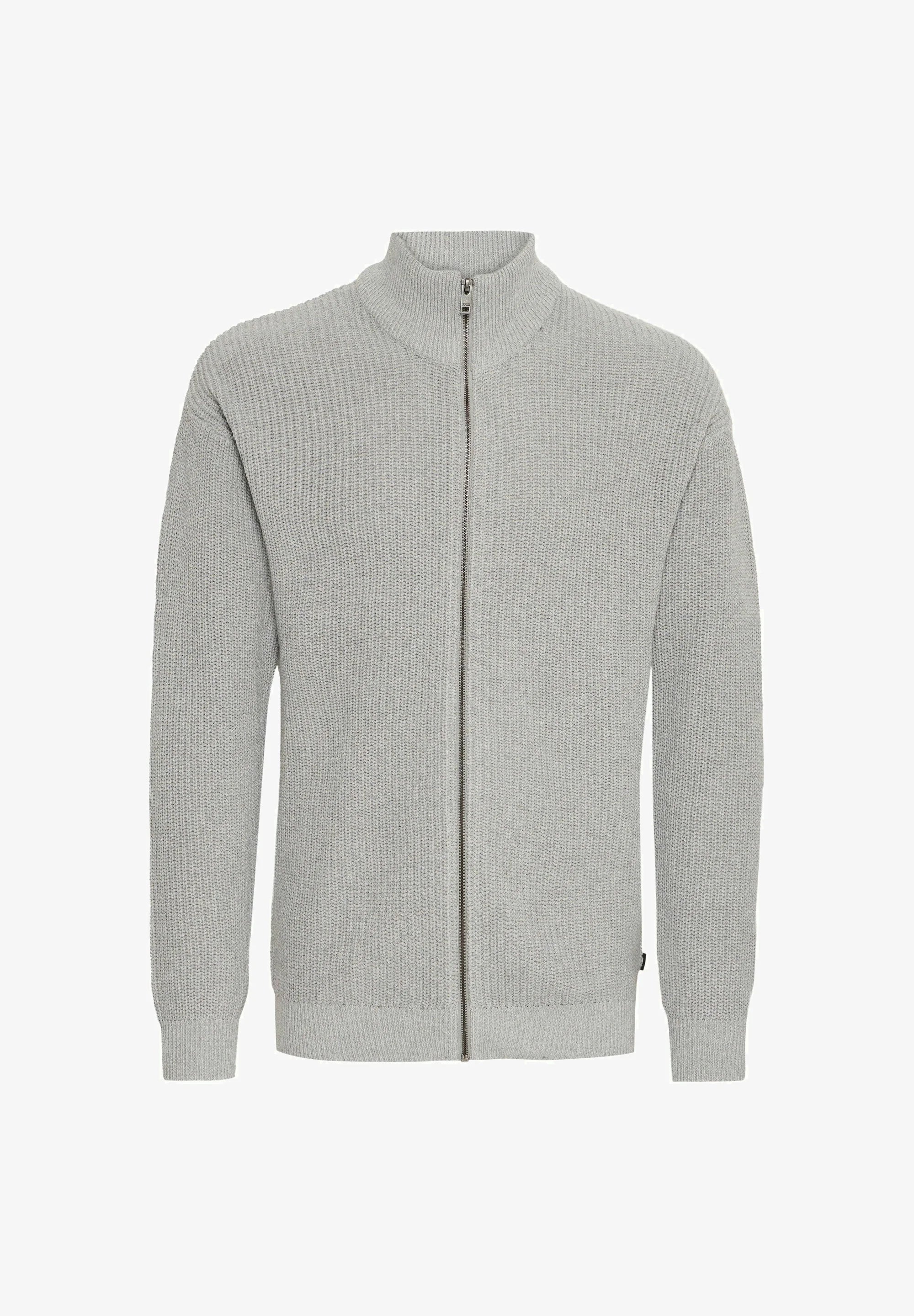 Suéter Masculino Gola Alta com Zíper Frontal - Cinza