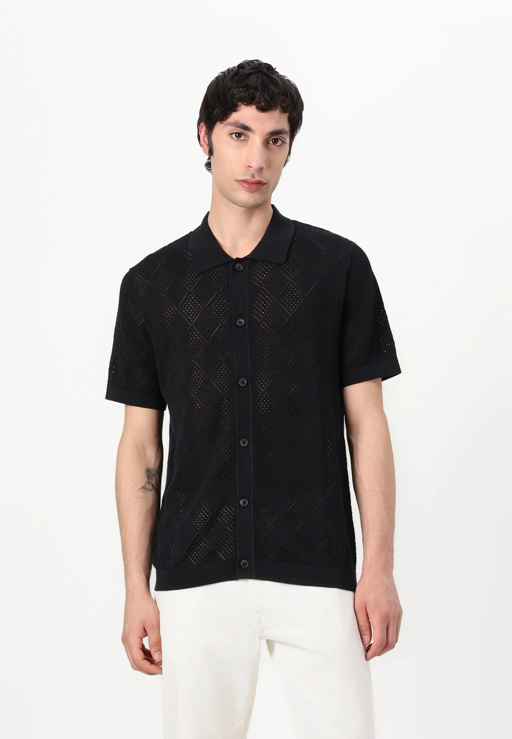 Camisa Gola Polo com Textura em Tricô - Preto