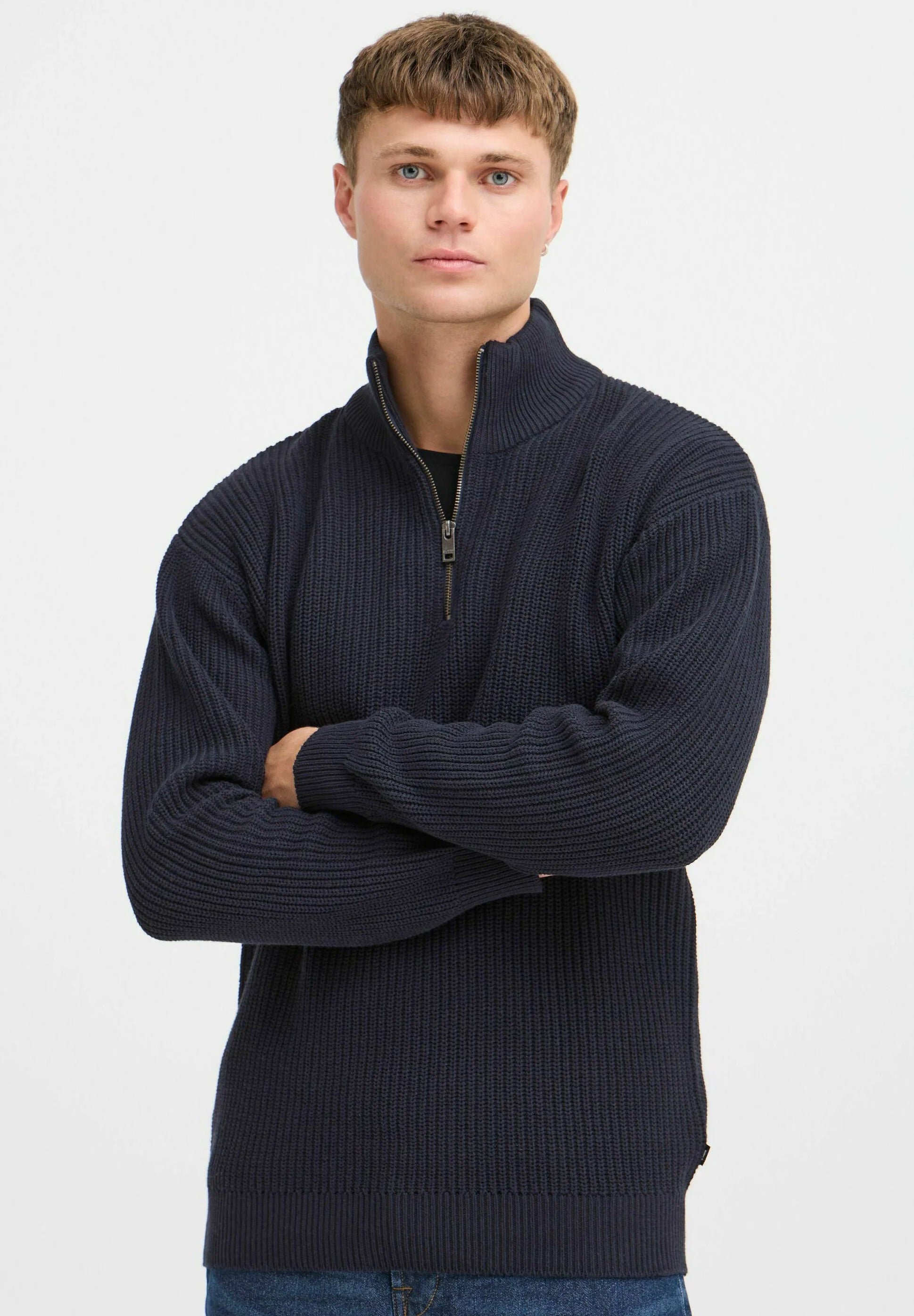 Suéter Masculino Gola Troyer com Ziper - Azul marinho