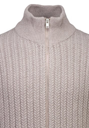 Cardigan Texturizado em Tricô com Gola Alta e Zíper - Bege