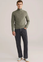 Suéter Masculino em Algodão com Gola Troyer e Zíper - Verde musgo