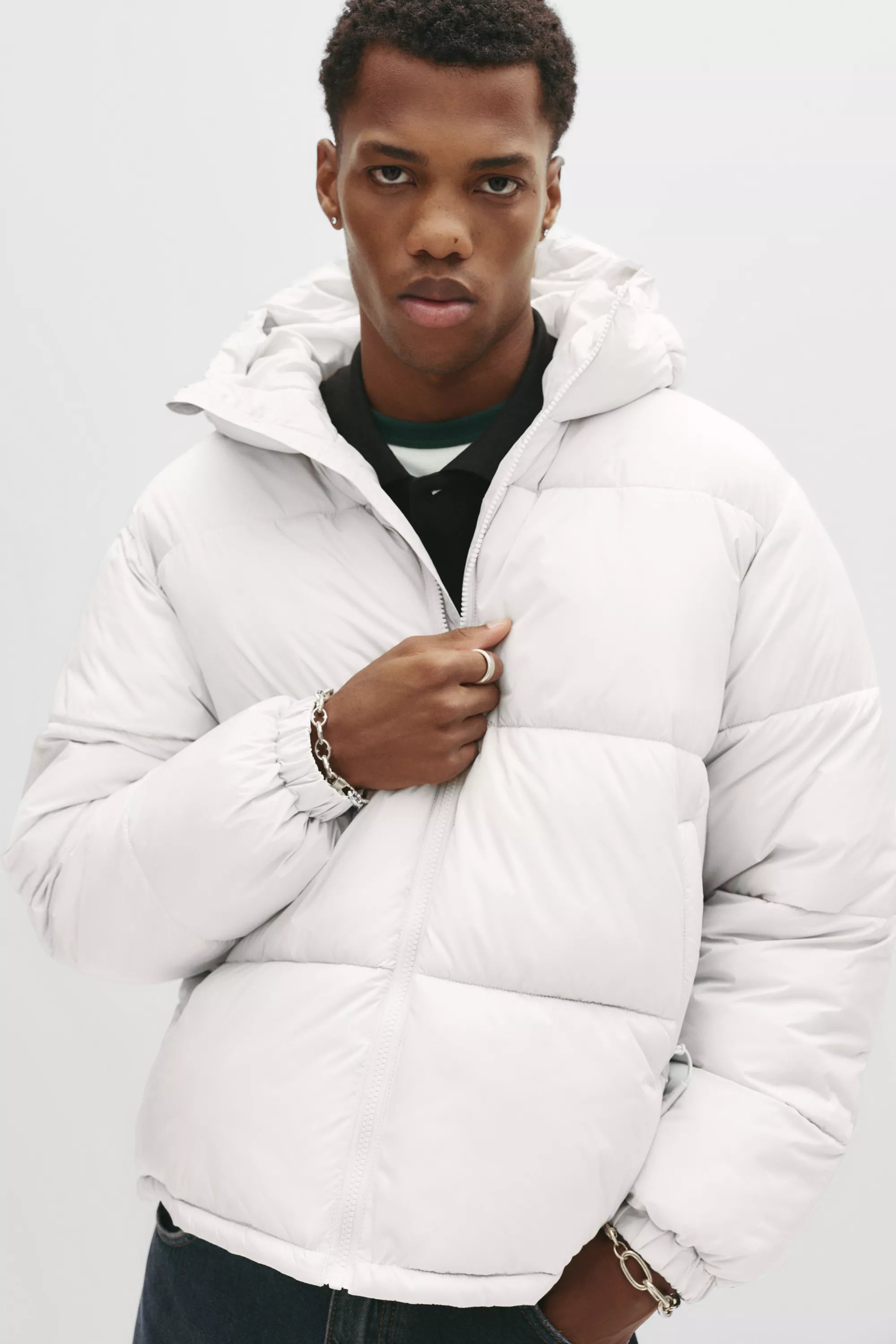 Jaqueta Puffer Blend com Capuz - Branco