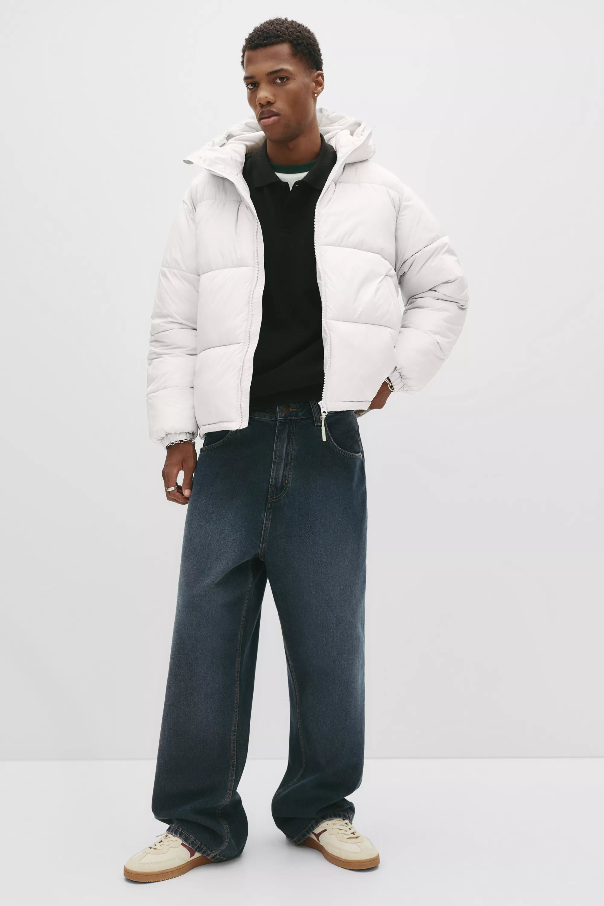 Jaqueta Puffer Blend com Capuz - Branco