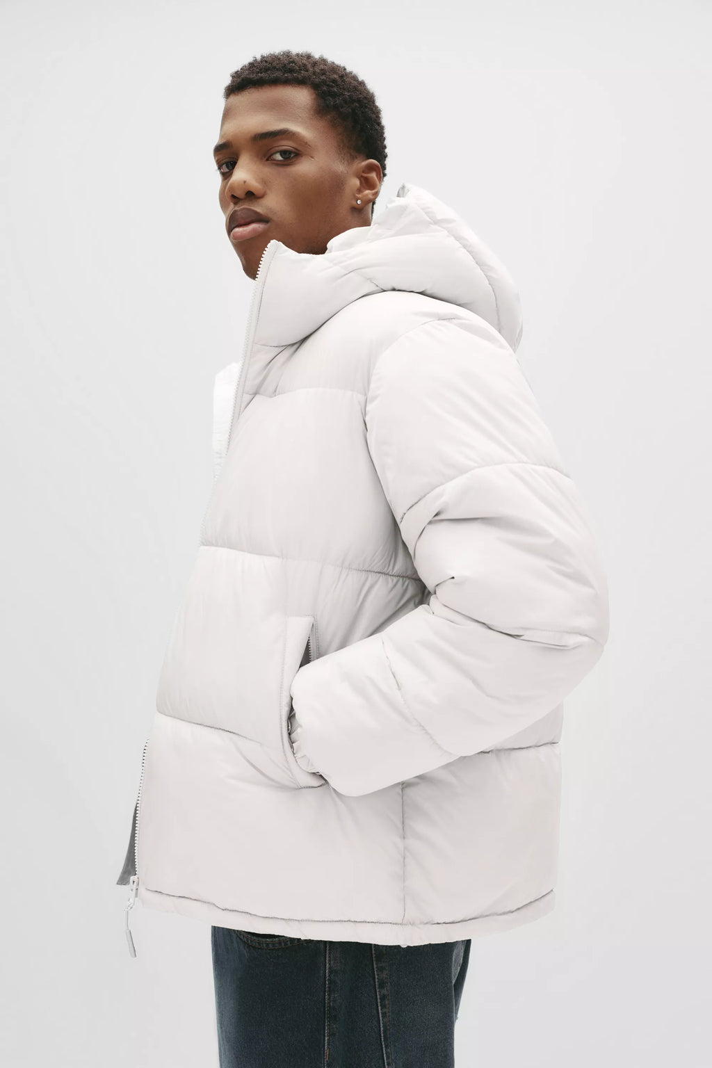 Jaqueta Puffer Blend com Capuz - Branco