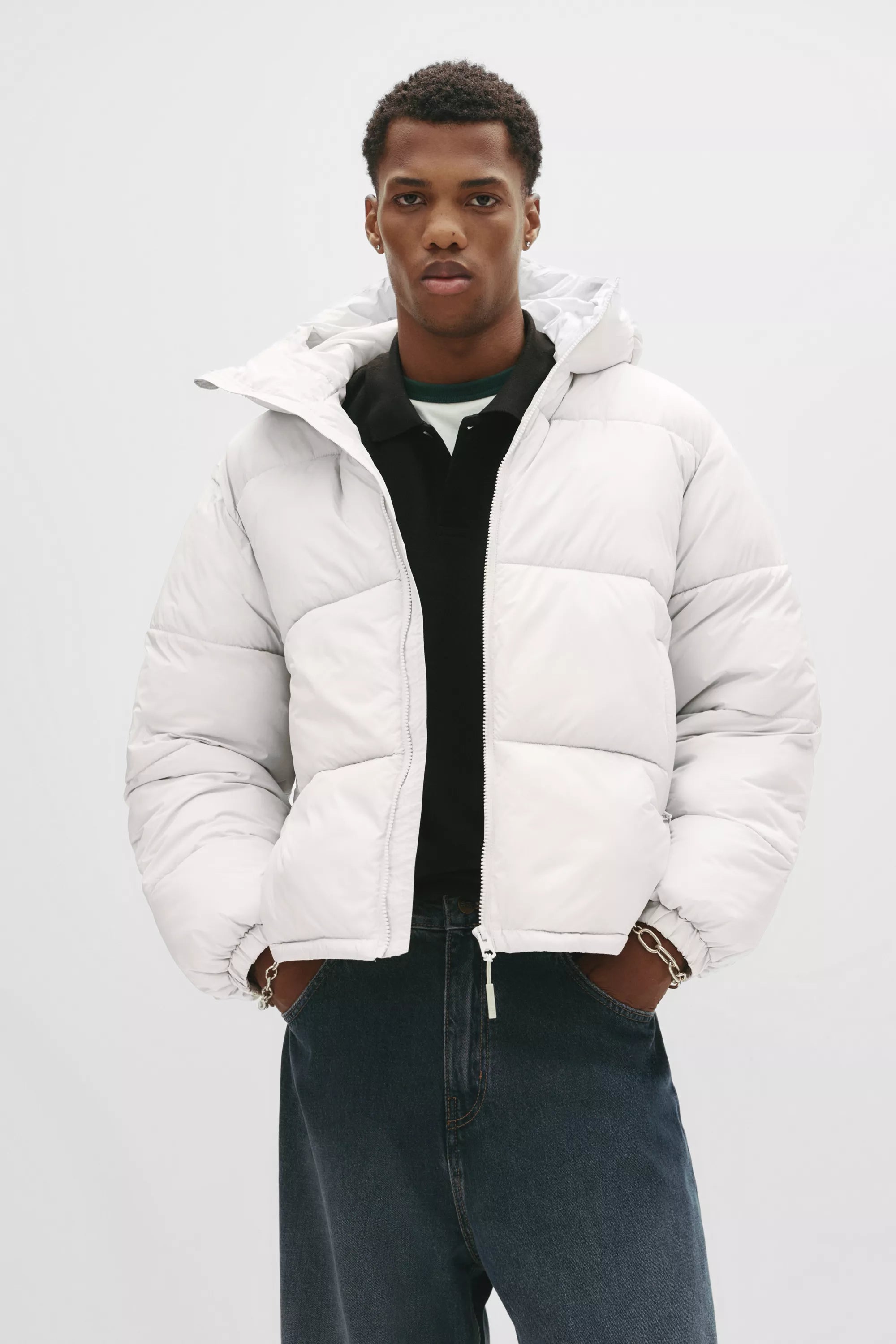 Jaqueta Puffer Blend com Capuz - Branco