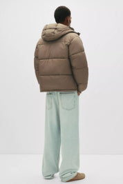 Jaqueta Puffer Blend com Capuz - Marrom