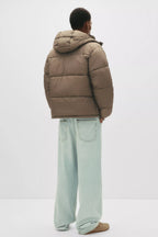 Jaqueta Puffer Blend com Capuz - Marrom