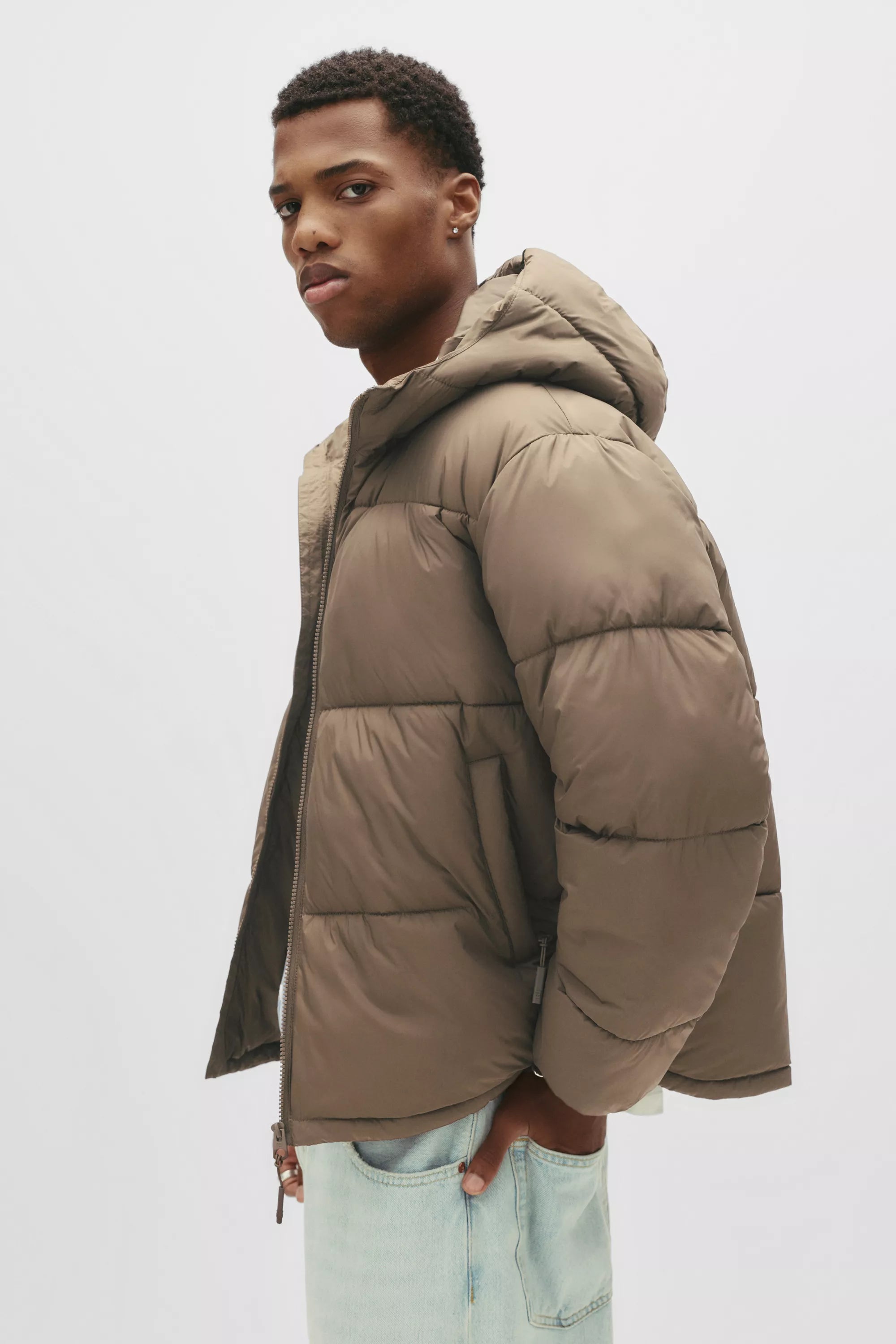 Jaqueta Puffer Blend com Capuz - Marrom