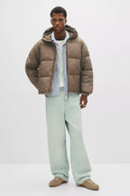 Jaqueta Puffer Blend com Capuz - Marrom