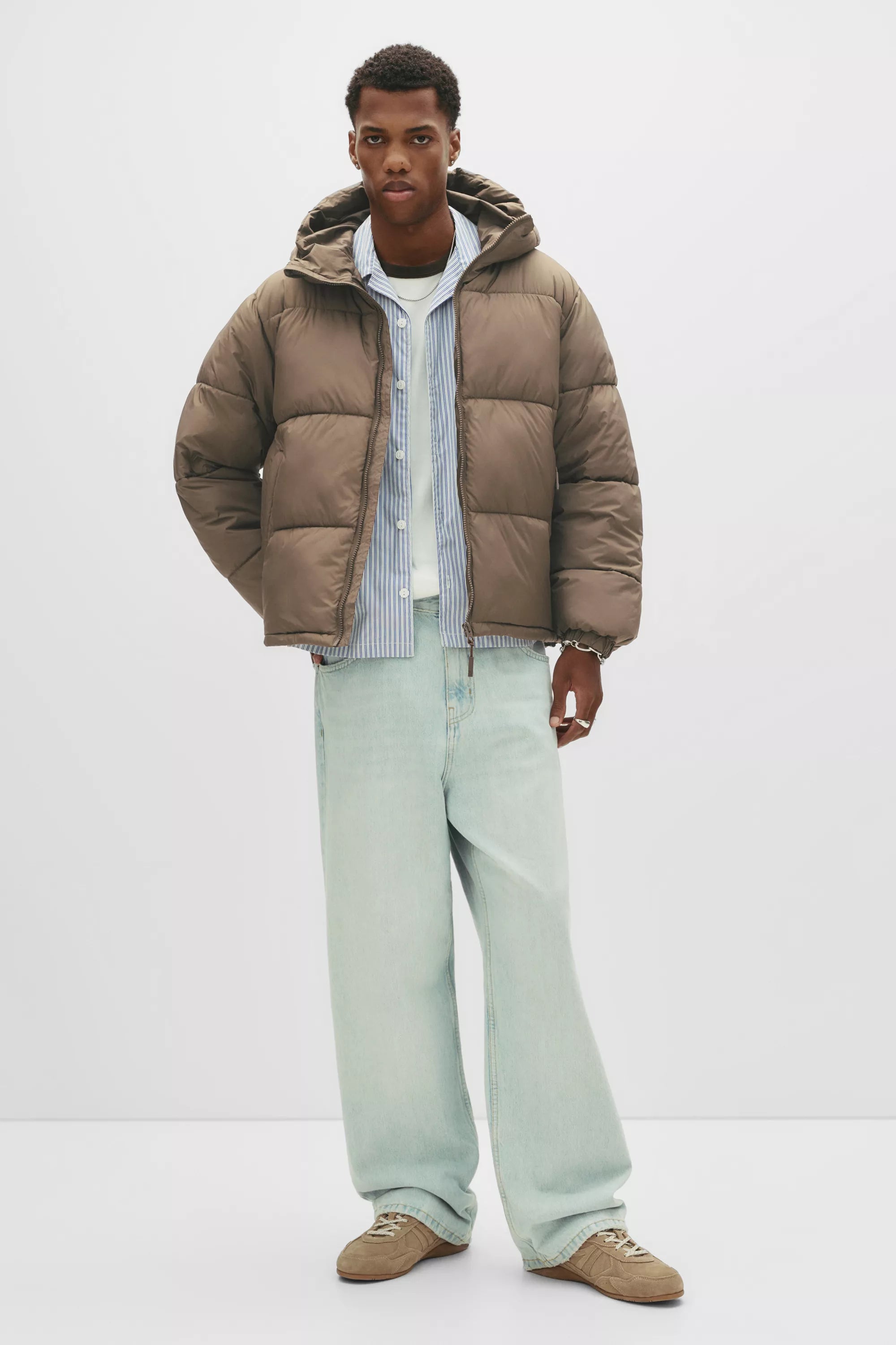 Jaqueta Puffer Blend com Capuz - Marrom