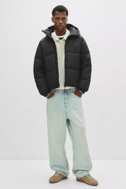 Jaqueta Puffer Blend com Capuz - Preto