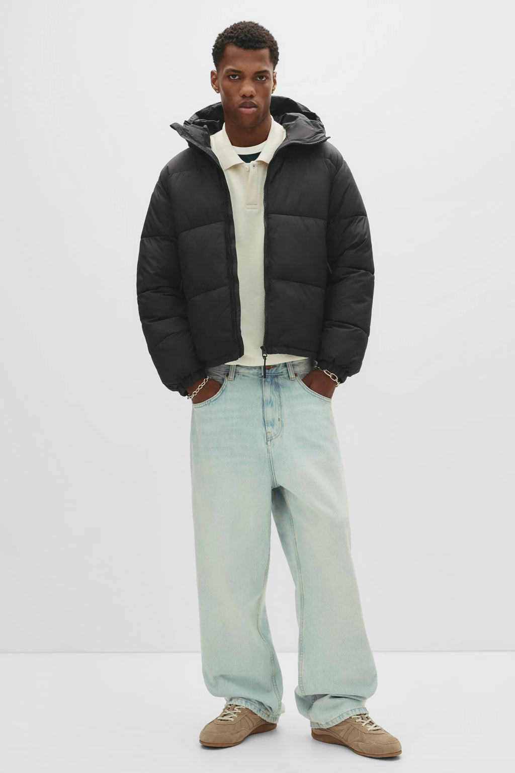 Jaqueta Puffer Blend com Capuz - Preto