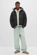 Jaqueta Puffer Blend com Capuz - Preto