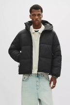Jaqueta Puffer Blend com Capuz - Preto