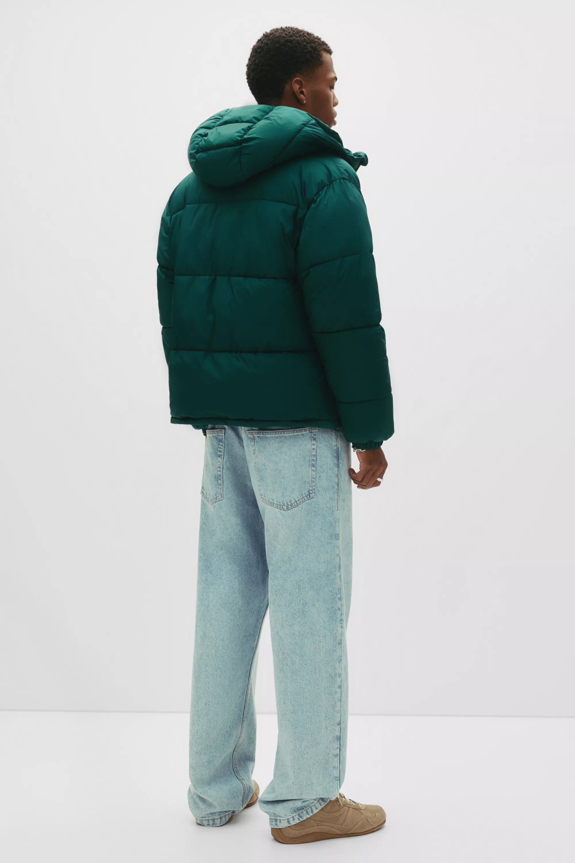 Jaqueta Puffer Blend com Capuz - Verde