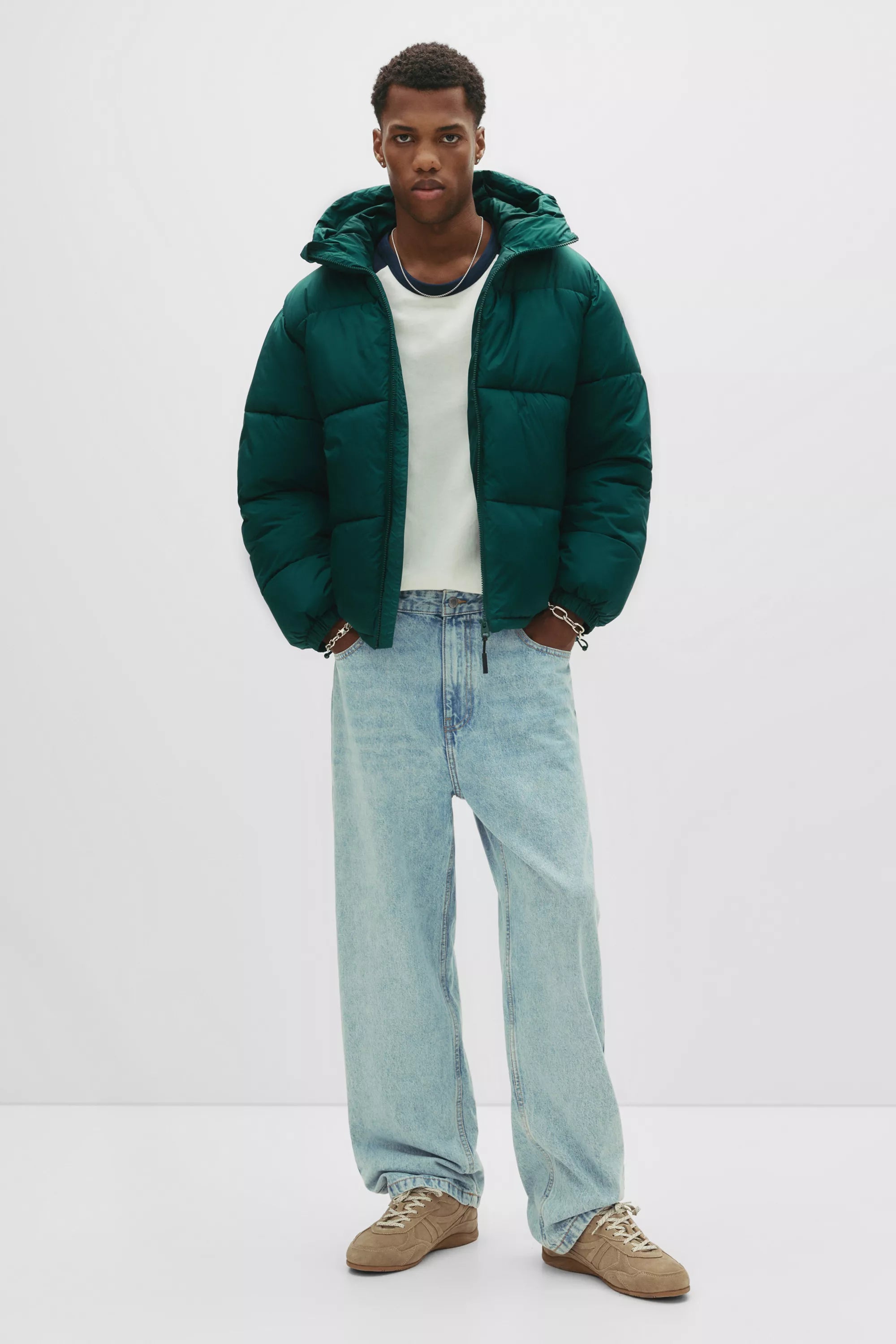 Jaqueta Puffer Blend com Capuz - Verde