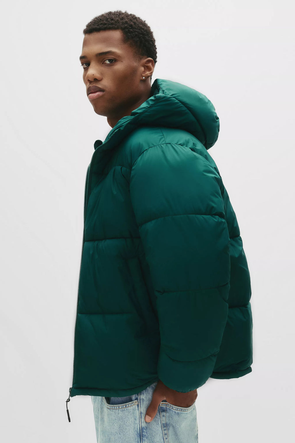 Jaqueta Puffer Blend com Capuz - Verde