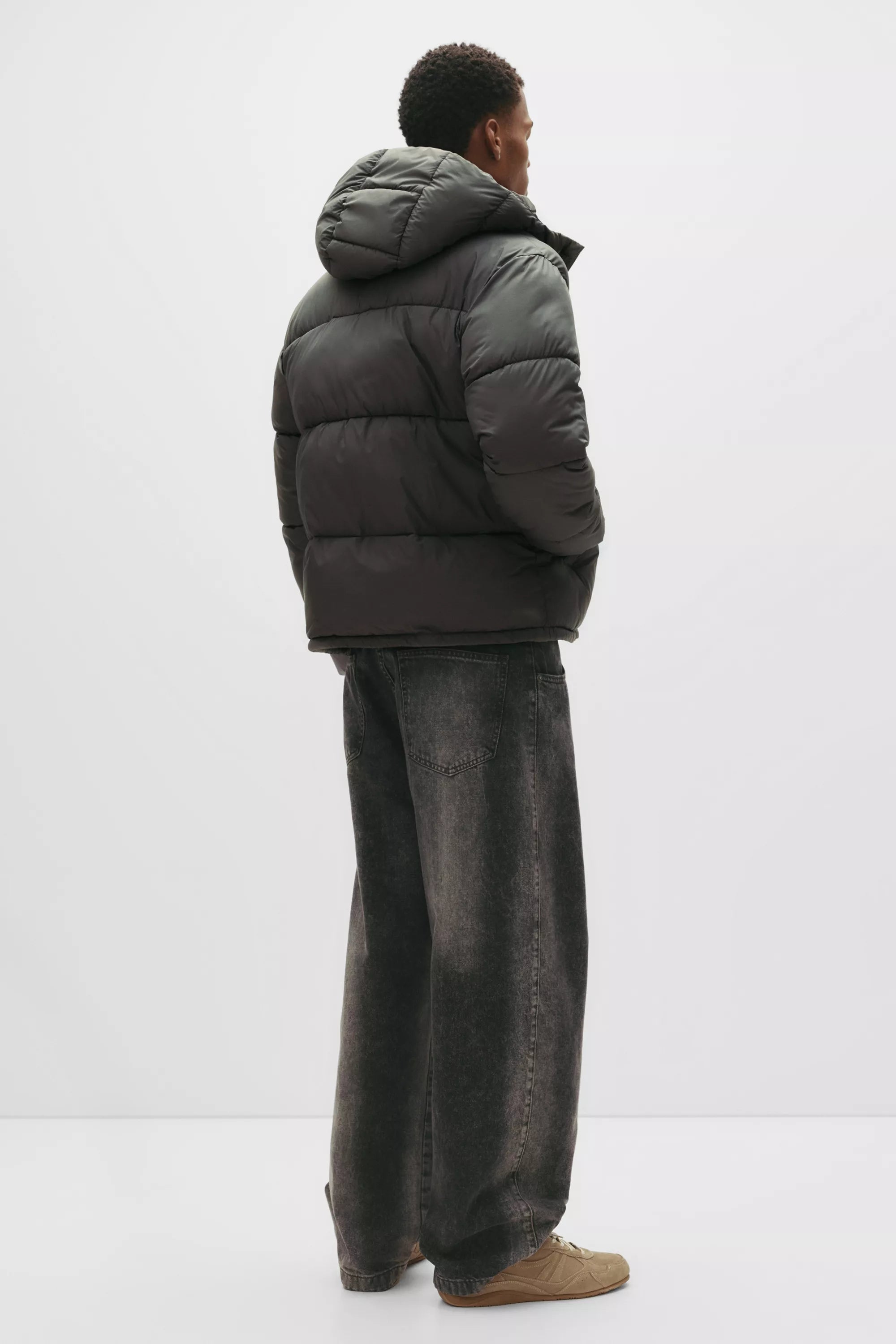 Jaqueta Puffer Blend com Capuz - Cinza escuro