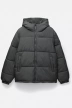 Jaqueta Puffer Blend com Capuz - Cinza escuro