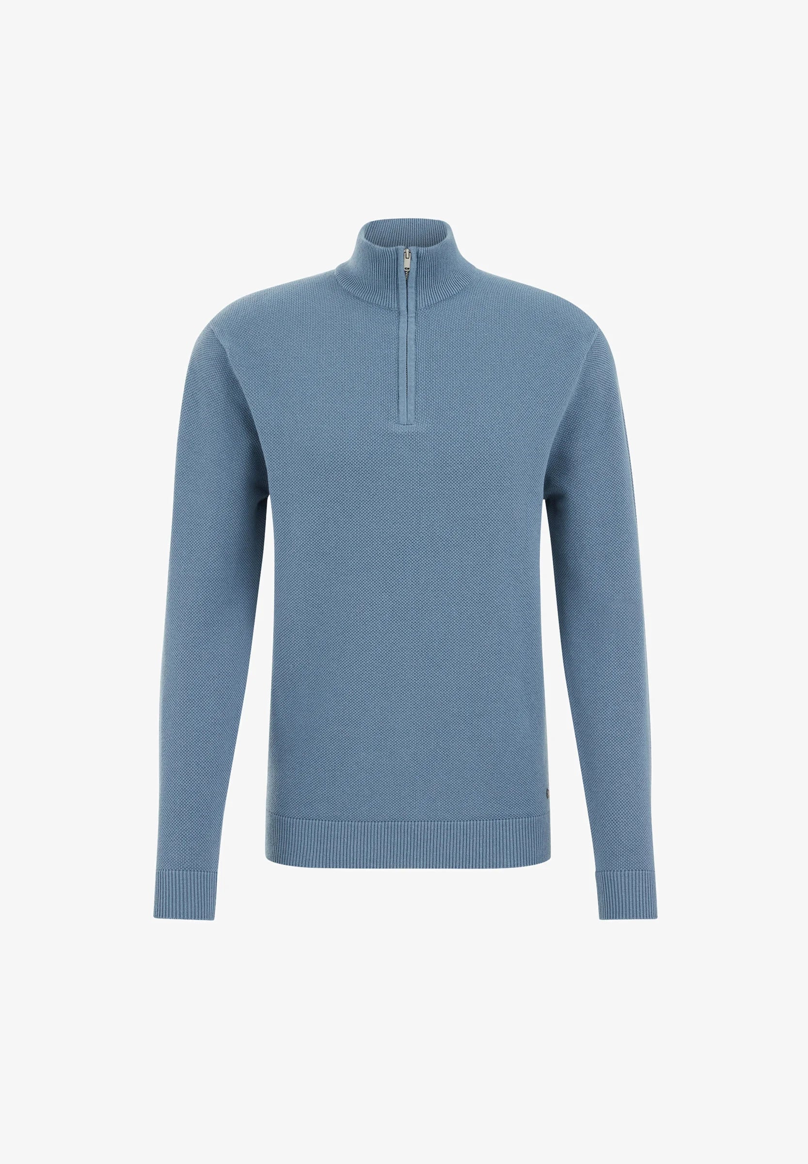 Suéter Masculino em Algodão com Gola Troyer e Zíper - Azul claro