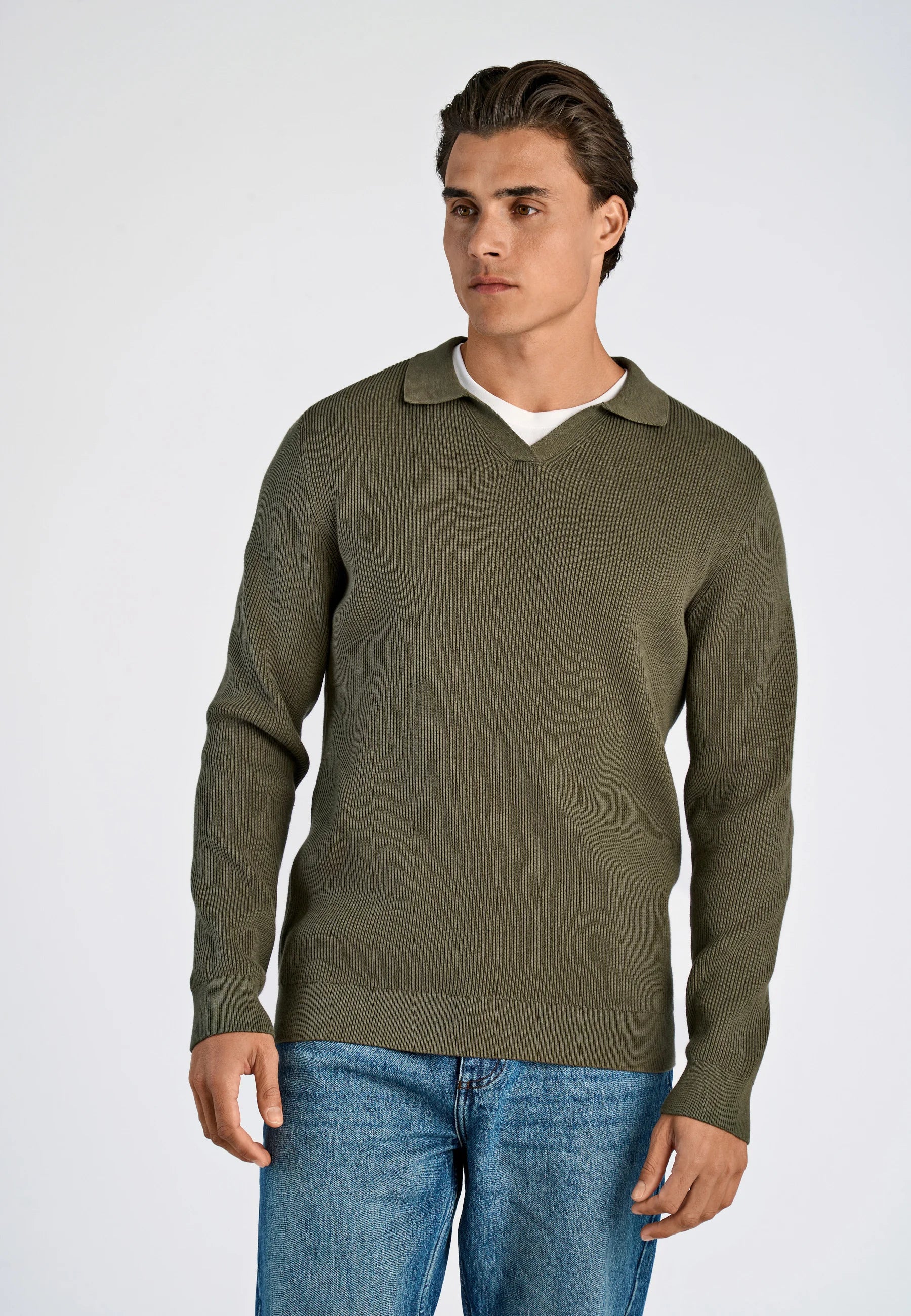 Camiseta Polo Masculina Texturizada Manga Longa - Verde