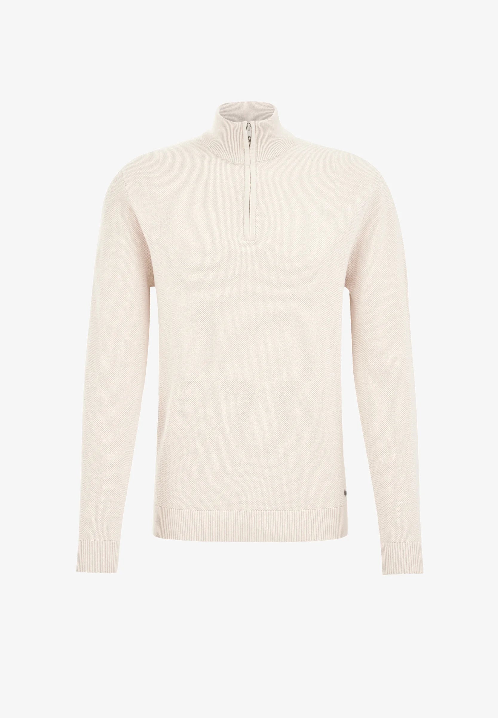 Suéter Masculino em Algodão com Gola Troyer e Zíper - Off white