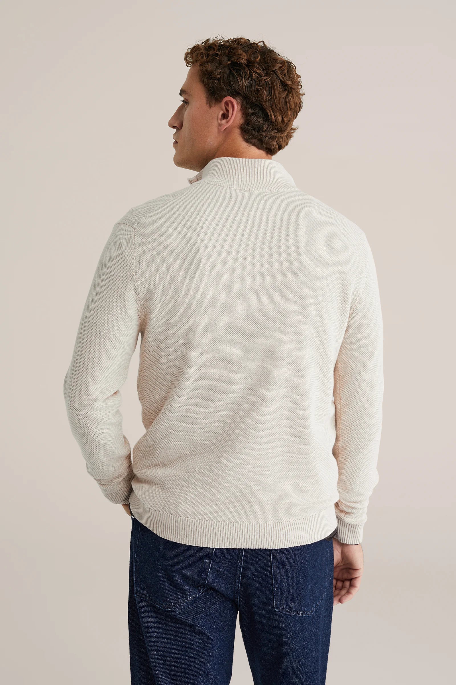 Suéter Masculino em Algodão com Gola Troyer e Zíper - Off white