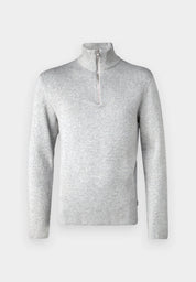 Suéter Comfort Texturizada com Gola Alta e Zíper - Cinza