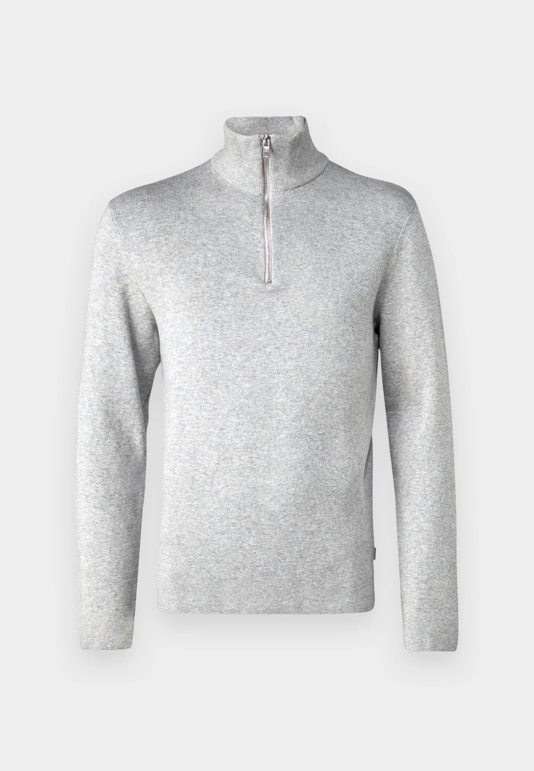 Suéter Comfort Texturizada com Gola Alta e Zíper - Cinza