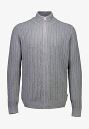 Cardigan Texturizado em Tricô com Gola Alta e Zíper - Cinza