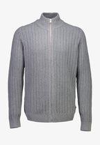 Cardigan Texturizado em Tricô com Gola Alta e Zíper - Cinza